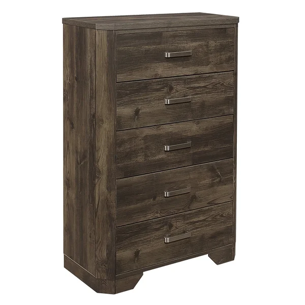 5 Drawer Transitional Wooden Chest with Clipped Corners - Brown