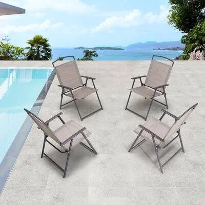 Spooner Folding Patio Dining Chair Latitude Run Color: Beige