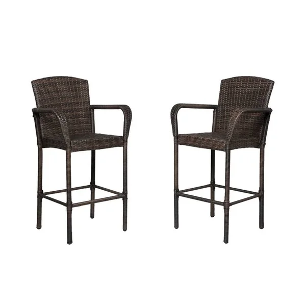 Wo 47 inch All Weather Outdoor Patio Wicker Barstool (Set of 2) - Coffee