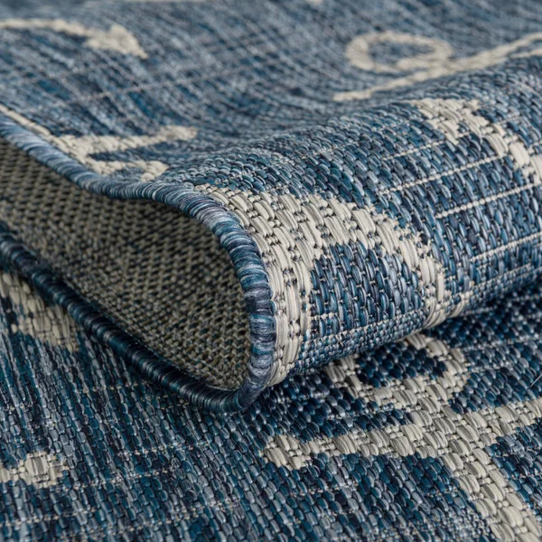 Outdoor Coastal 8 ft Round Blue Abstract Area Rug Indoor Outdoor Rug