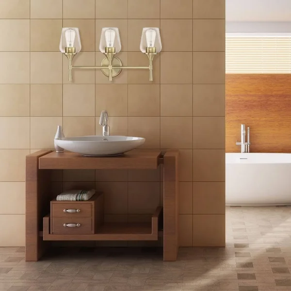 Sunset Lighting F27013-18 Three Light Stella Vanity - Clear Glass - with Champagne Gold Finish