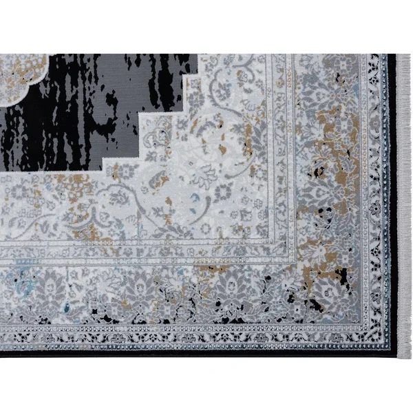 Xanthos Collection Black/Tan Transitional Polyester Area Rug - 5' x 8'