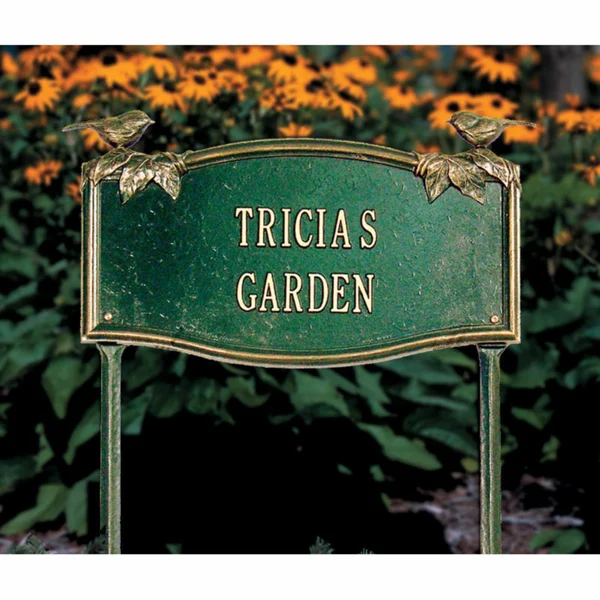 Whitehall Vine/Chickadee 2 Line Standard Lawn Garden Plaque, Gold