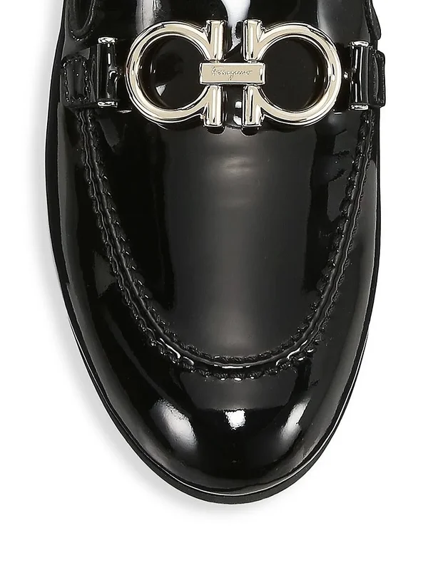 Salvatore Ferragamo Trifoglio Patent Leather Loafers Black