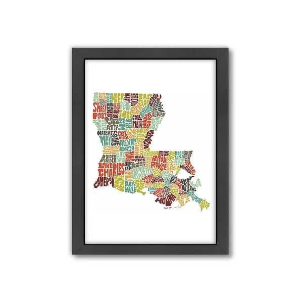 Americanflat Louisiana Typography Map Digital Print Wall Art in Color