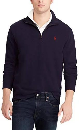 Polo Ralph Lauren Mens Half Zip French Rib Cotton Sweater (M, RLNavy)