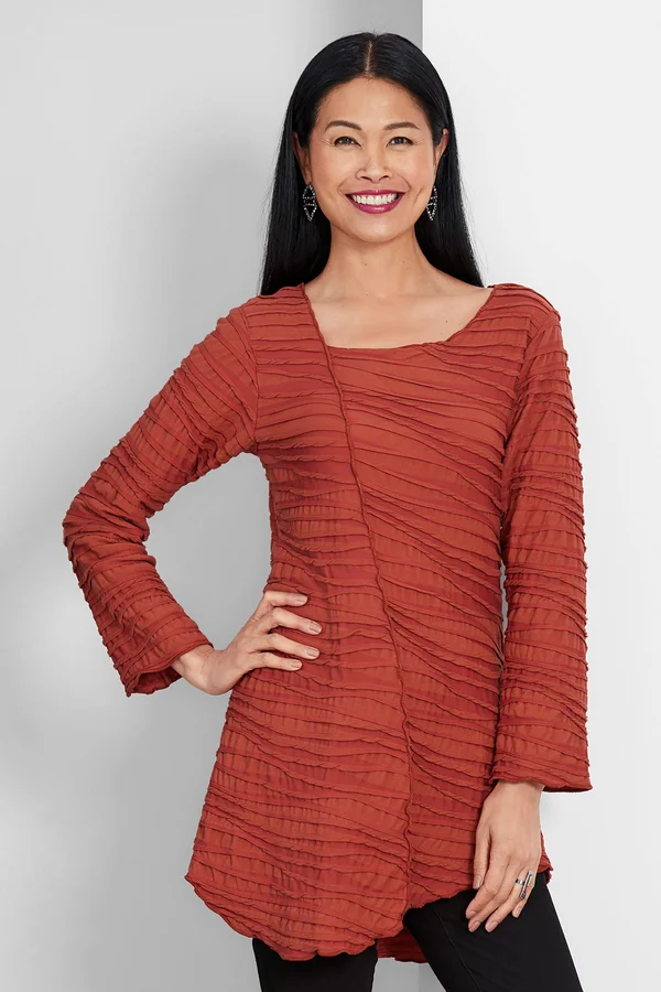 Long Sleeve Fiore Asymmetrical Tunic by Carol Turner - Henna - XL (14 -16) (Knit Tunic)