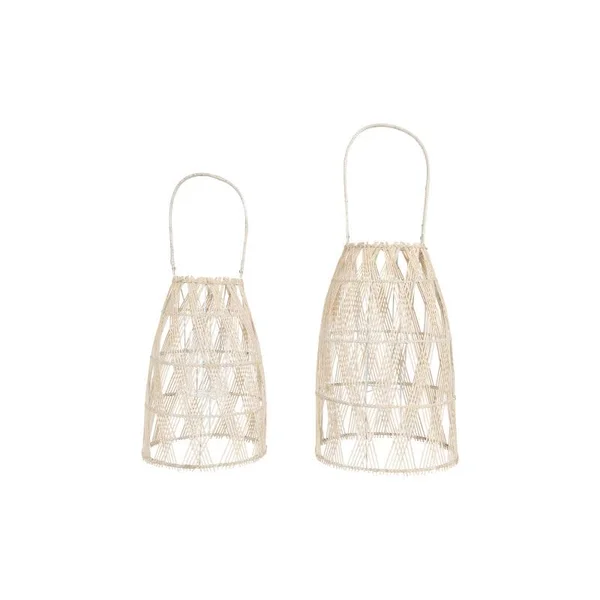 3R Studios Woven Bamboo Lantern with Glass Insert and Handle - Set of 2