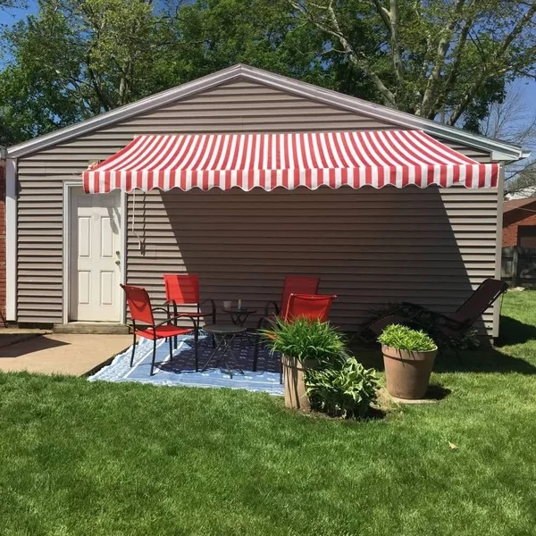 Aleko AW6.5X5REDWT05-UNB 6.5 x 5 ft. Patio Retractable Awning Red & White Stripes