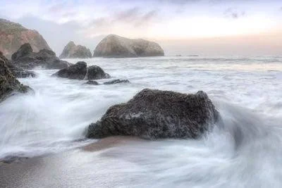 Framed Poster Prints - Crescent Beach Waves II by Alan Blaustein ( scenic & landscapes > Ocean > seascapes art)