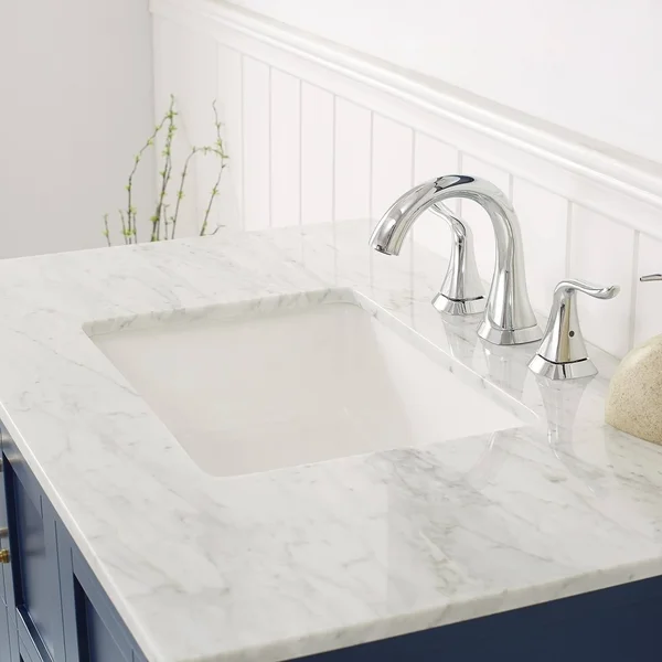 Roswell Florence 36 in. Bath Vanity in Blue with Marble Vanity Top in White with White Basin