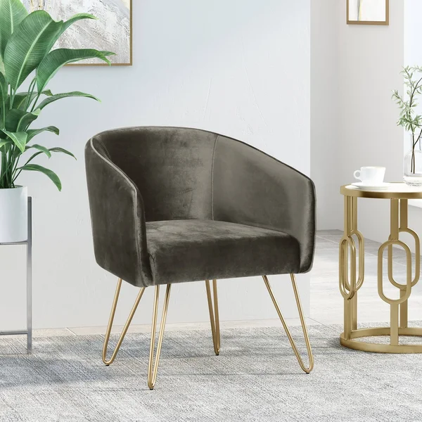 Grelton Modern Glam Velvet Club Chair with Hairpin Legs by Christopher Knight Home - 27.50x22 L x 24.50x22 W x 31.00x22 H - Gray