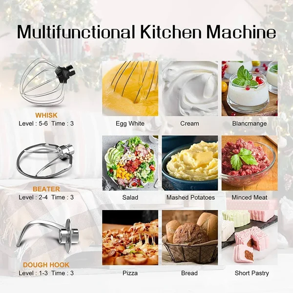 Nurxiovo 3 in 1 Stand Mixer, 850W Kitchen Food Mixer with 6 Speed and Pulse, Home Mixer Stand Up with 7qt Stainless Steel Bowl, Do