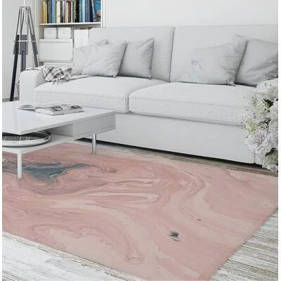 Tyrone Swirl Abstract Dusty Pink Area Rug Gold Flamingo Rug Size: Rectangle 3& x 5&