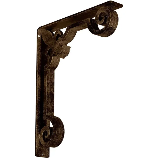 Fleur De Lis Wrought Iron Bracket Antiqued Brass 2x22W x 12x22D x 15x22H - (Triple Center Brace)