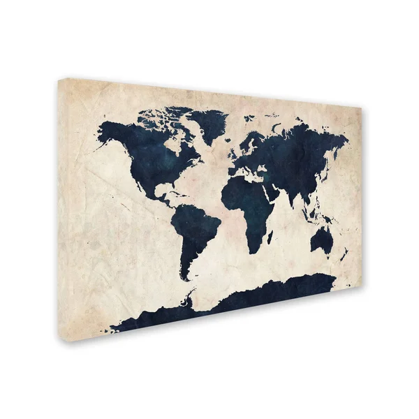 Trademark Global Michael Tompsett &World Map - Navy& Canvas Art