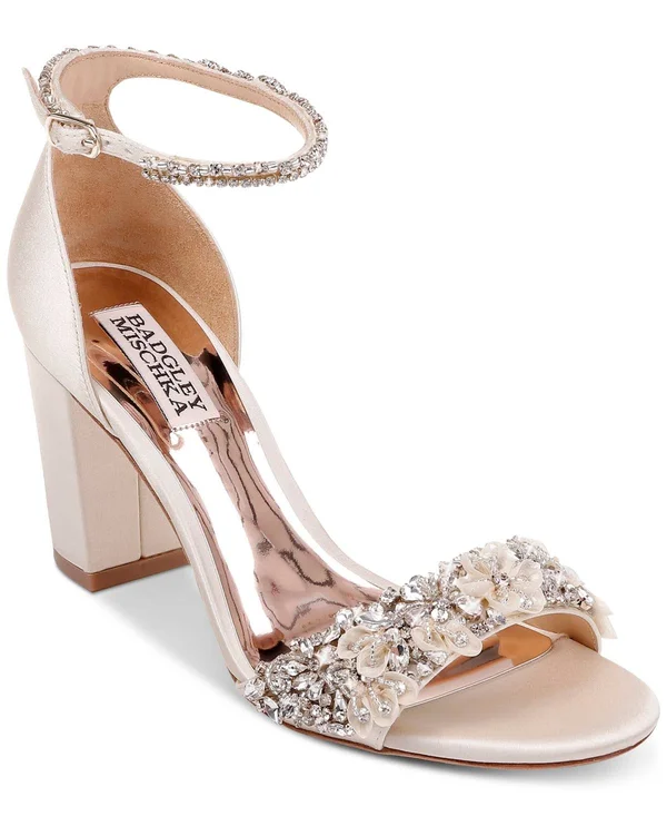 Badgley Mischka Women's Finesse Embellished Block Heel Sandals - Ivory