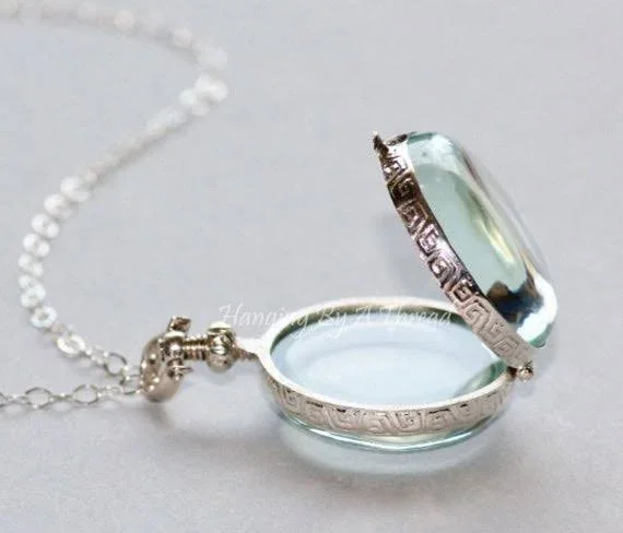 Solid Sterling Silver Round Locket - Double Sided Clear Glass Locket, Bubble Locket, Keepsake, Heirloom, Large Round Locket Necklace, G