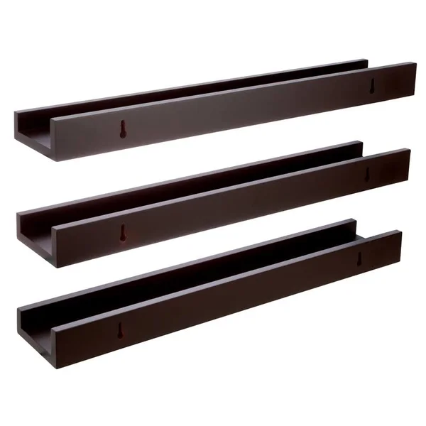 Pemberly Row Modern Edge Frame Ledge Set of 3 Espresso Engineered Wood