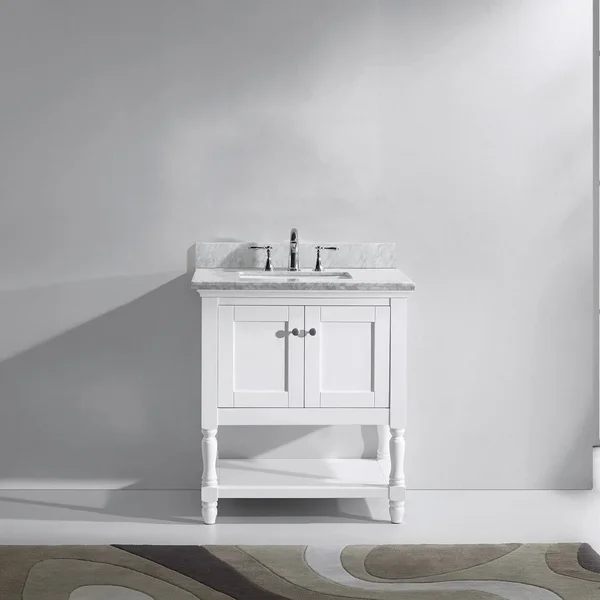 Virtu USA Julianna 32x22 Single Bathroom Vanity in White with Marble Top and Square Sink