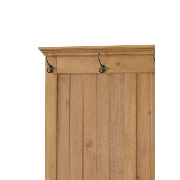 Benzara Bm144098 Spacious Wooden Hall Tree with Built in Bench and Curved Legs Brown