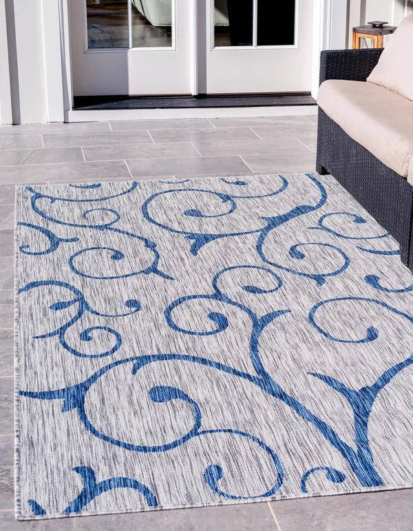 Unique Loom Outdoor Curl Rug, Light Gray (9& 0 x 12& 0)