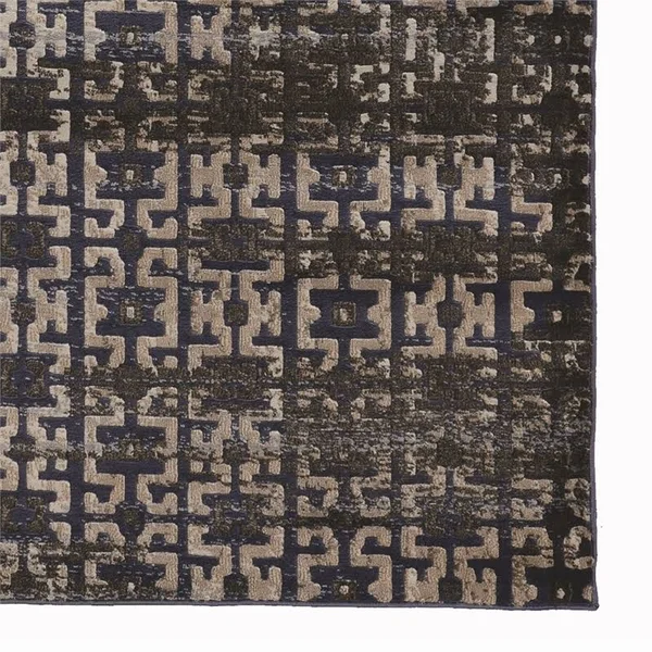 Linon Jewel 8' x 10'4 inch Maze Blue Rug in Beige and Navy