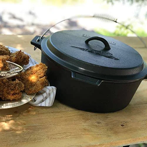 Bayou Classic 7410 Cast Iron Chicken Fryer with Dutch Oven LID. 10 Quart. Black