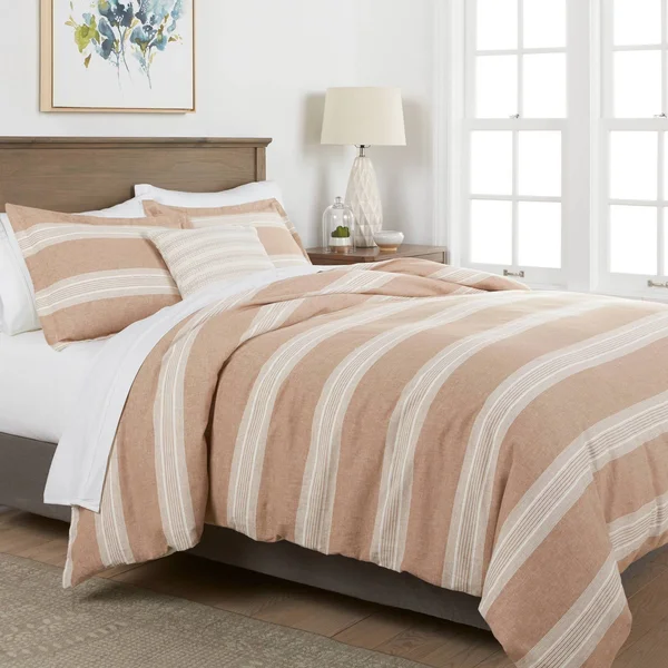 Full/Queen Chambray Yarn Dye Stripe Duvet & Sham Set Brown - Threshold