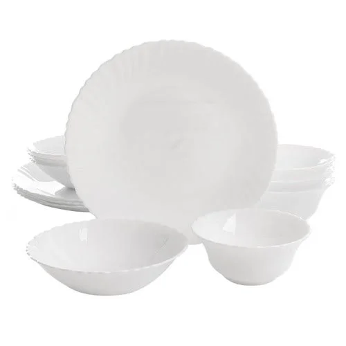 Gibson Home Radley 12-Piece Opal Tempered Glass Double Bowl Dinnerware Set in White, Size: 00