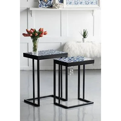 Kirkland's Indigo and White Accent Tables, Set of 2