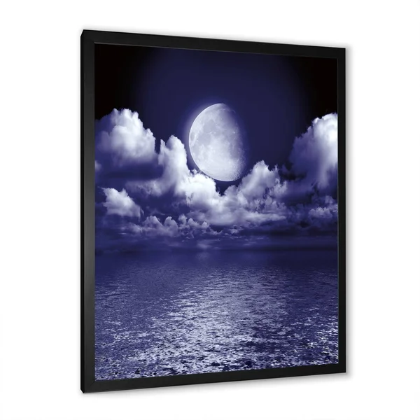 Designart &Full Moon in Cloudy Night Sky V& Nautical & Coastal Framed Art Print - 12 in. Wide x 20 in. High - Gold