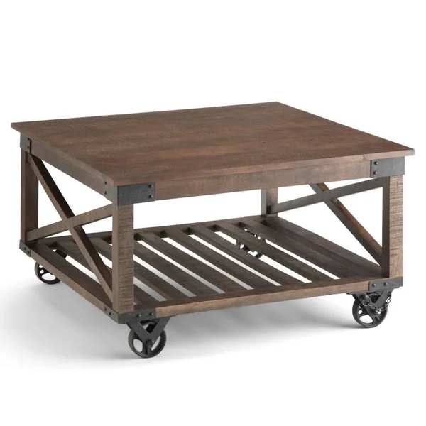 32x22 Barrie Square Coffee Table Distressed Dark Brown - Wyndenhall