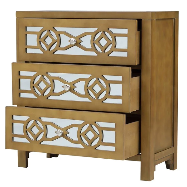 Merax 3-Drawer Mirrored Front Wood Accent Chest - Espresso