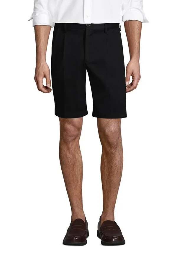 Men's Comfort Waist Pleated 9x22 No Iron Chino Shorts - Lands& End - Black - 35