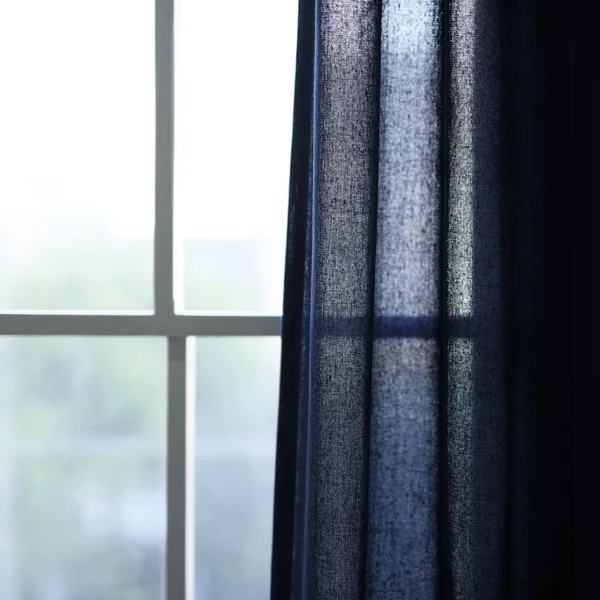 Lush Decor Burlap Knotted Tab Top Window Curtain Panels Navy Pair 45X95 Set