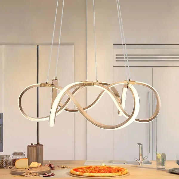 OYIPRO-Modern Style Draped Ribbon LED Chandelier in White for Dining Room - Gold - 21.65 inch