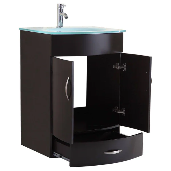 LessCare Style 5 - 24x22W Black Vanity Sink Base Cabinet with Mirror (LV5-24B)