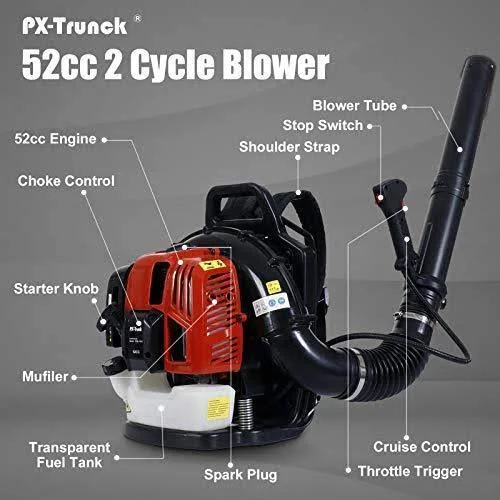 PX-Trunk GAS Leaf Blower 52cc 2 Cycle Engine Backpack, 21.9 x 19.3 x 13.1 inches