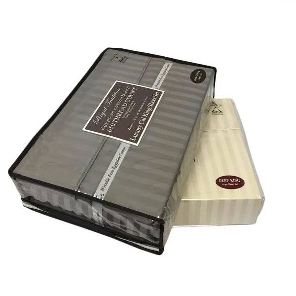 Royal Tradition 650 TC Bed Sheets Striped Damask King - Linen