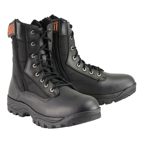 Milwaukee Performance Mbm9110 Men's 9in Black Leather Lace-Up Tactical Boots with Side Zippers - Black, 7.5
