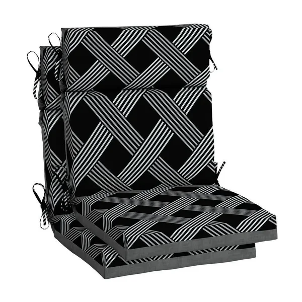 Black Lattice Outdoor High Back Dining Chair Cushion (2-Pack)