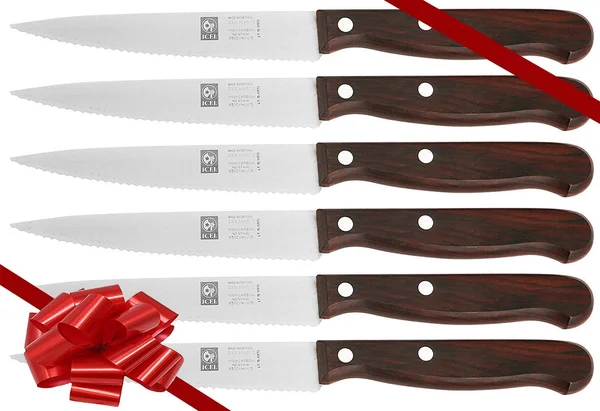 Icel Serrated Steak Knife Set, 4-3/4-Inch Pointed Tip, High Carbon Stainless Steel Blade, Rosewood Handle. Set of 6.