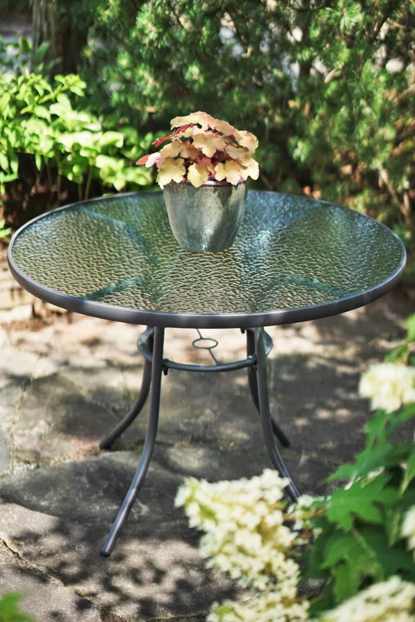 Rio Brands Sienna Metal Gray Round Patio Glass Top Table - 40-Inch