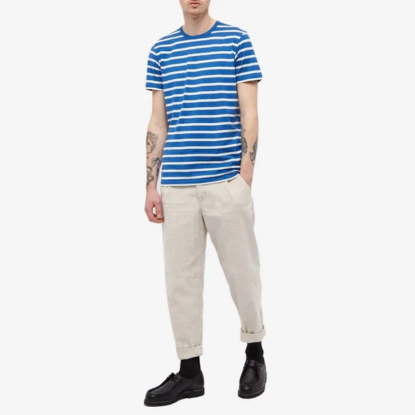 Sunspel Classic Crew Neck Tee Ink & Ecru - Ink & Ecru - Small - 100% Cotton - Men's