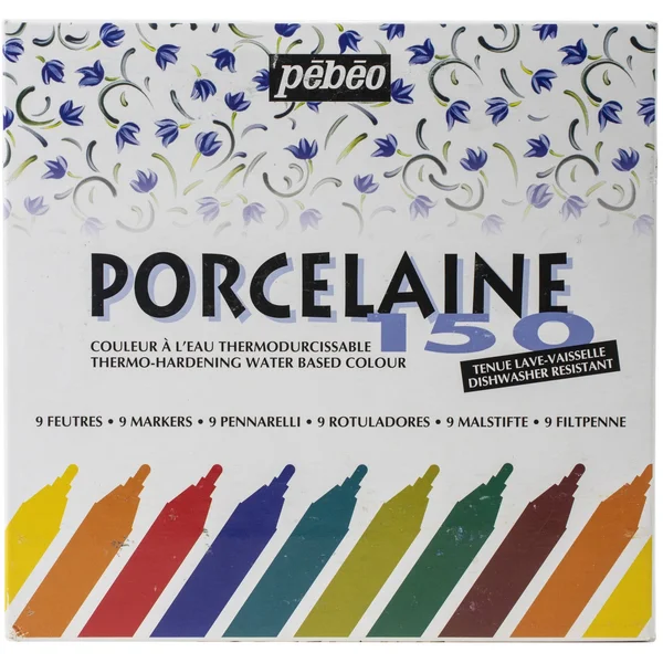 Pebeo Porcelaine 150, Assorted China Paint Bullet Tip Markers, 9-Pack