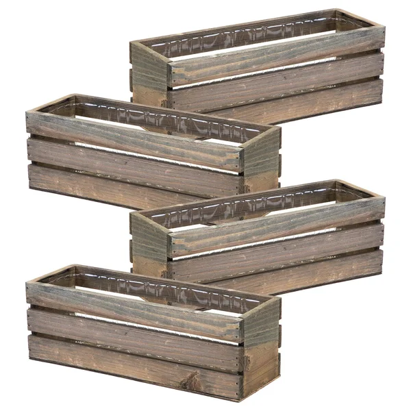 Wood Planter Box with Wine Crate Styled - 12x4 inch Rectangular, Rustic Barn Wood, Plastic Liner, Garden Centerpiece Display, Wed