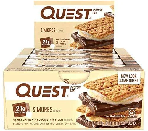 Quest Nutrition Protein Bar S&Mores. Low Carb Meal Replacement Bar with 20 Gram Protein. High Fiber, Gluten-Free (24 Count)