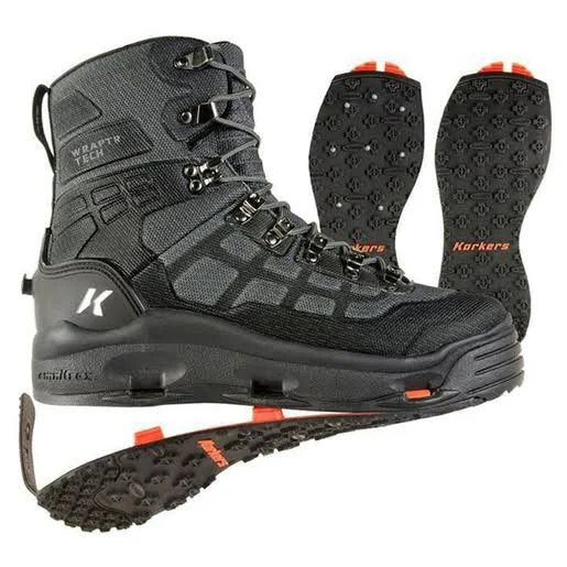 Korkers Men's Wraptr OmniTrax Kling On Sole Fishing Wading Boots - Black Studded 9 by Sportsman's Warehouse