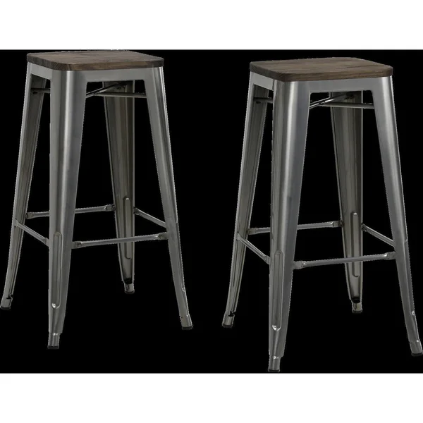 Dorel Home Products Fusion Metal Backless Bar Stools with Wood Seat, Gun Metal - 2 count